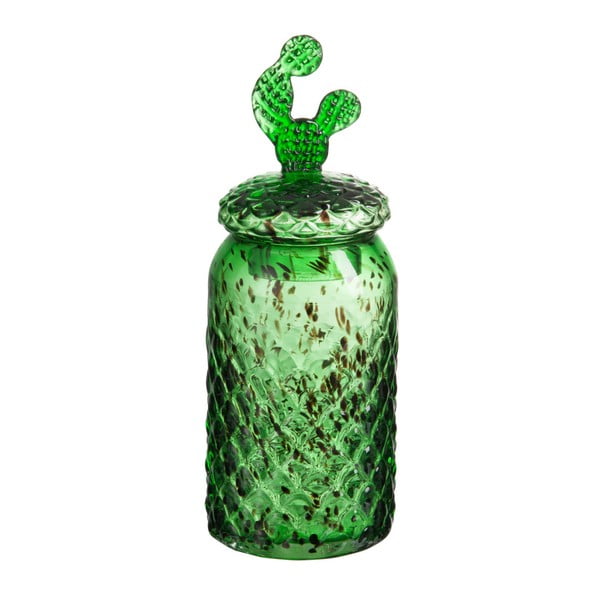 Recipient din sticlă J-Line Cactus Conical, înălțime 36 cm, verde 