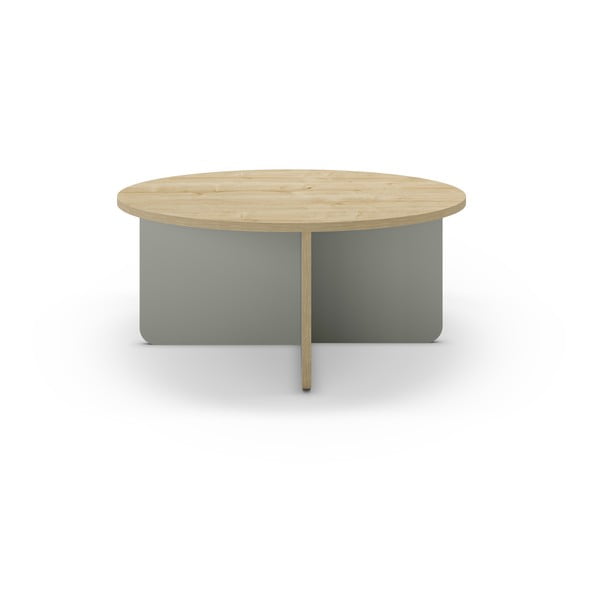 Măsuță de cafea verde-deschis/în culoare naturală rotundă cu blat cu aspect de lemn de stejar ø 80 cm Hillary – Marckeric-image-2