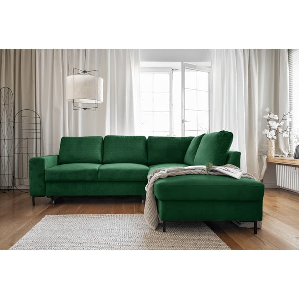 Colțar verde închis extensibil cu tapițerie din catifea reiată  (cu colț pe partea dreaptă) Lofty Lilly – Miuform-image-4