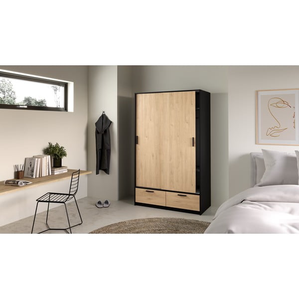 Șifonier negru/cu  aspect de lemn de stejar cu ușă glisantă 121x200 cm Line – Tvilum-image-1