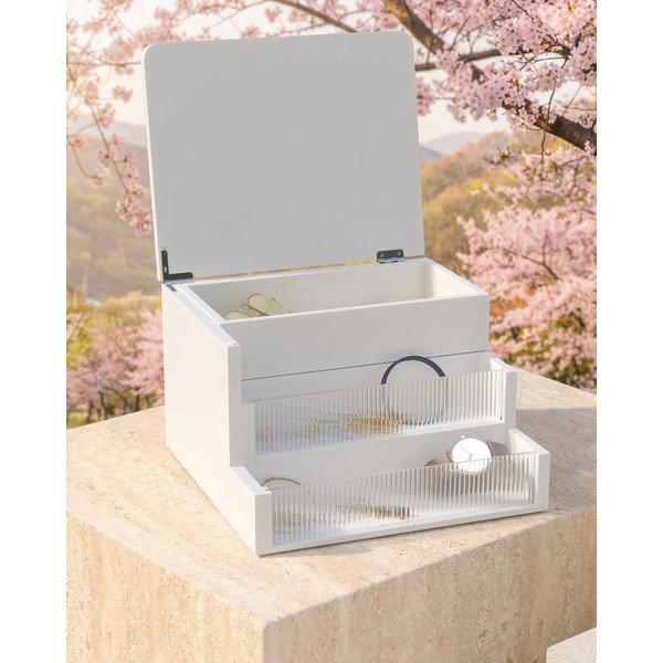 Organizator de baie alb mat din lemn Malibu – Umbra-image-2