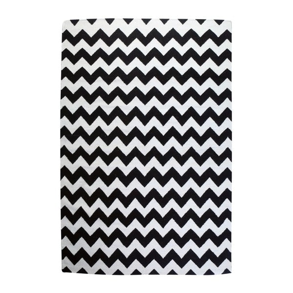 Covor de lână Geometry Zic Zac Black & White, 160x230 cm