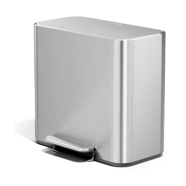 Coș de gunoi argintiu mat pentru reciclare/cu pedală din oțel inoxidabil 15 l Dual Mini – simplehuman