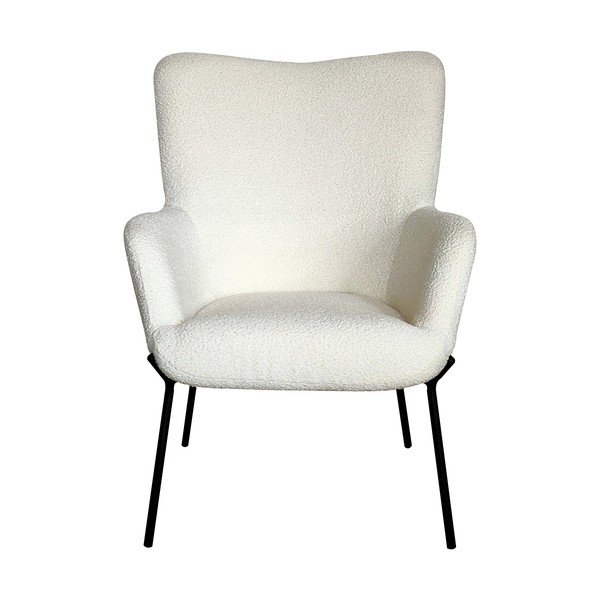 Fotoliu alb cu tapițerie din țesătură bouclé Glasgow  – House Nordic-image-1