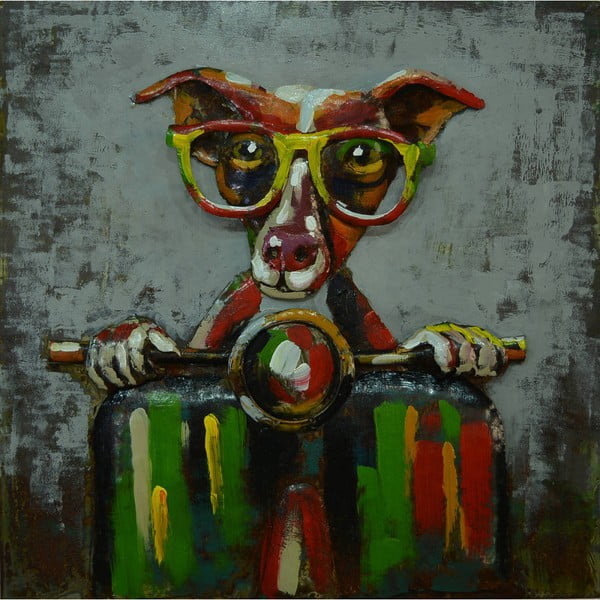 Tablou artizanal Vivorum Dog Scooter, 80 x 80 cm