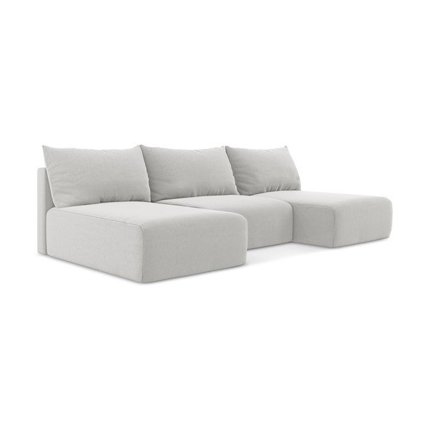 Colțar gri deschis extensibil/cu spațiu de depozitare cu tapițerie din catifea (în formă de "U") Kalena – Makamii-image-2