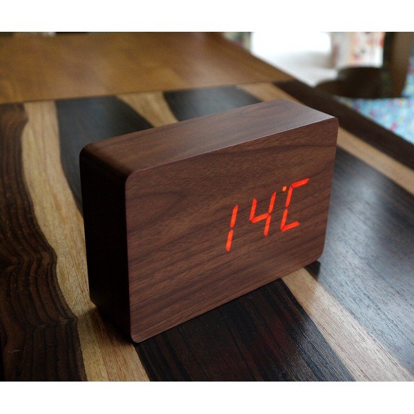 Ceas deșteptător cu LED Gingko Brick Click Clock, maro-roșu-image-2