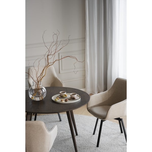 Masă de dining maro închis rotundă cu aspect de lemn de stejar ø 115 cm Yumi – Rowico-image-3