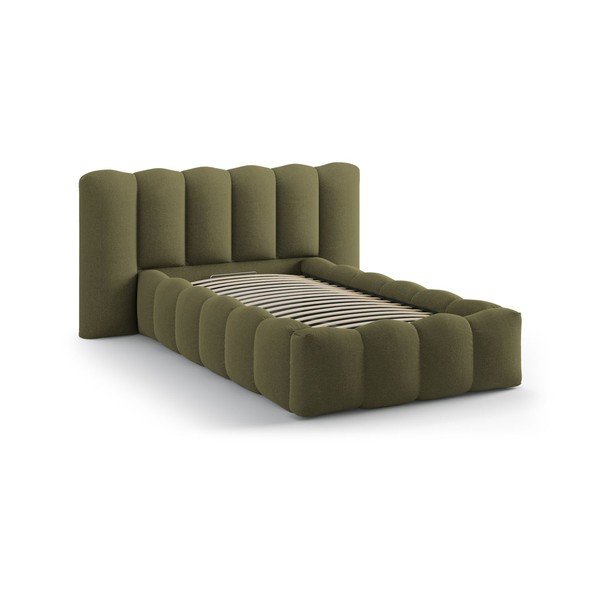 Pat kaki tapițat cu spațiu de depozitare cu somieră 90x200 cm Lupine – Micadoni -image-2