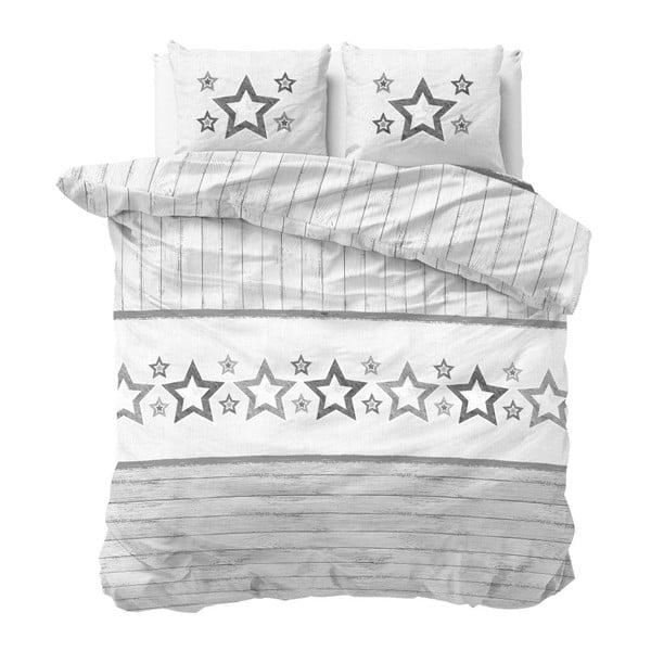  Lenjerie de pat din micropercal Sleeptime Stars, 240 x 220 cm, alb-gri