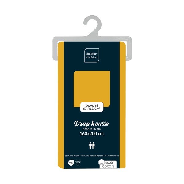 Cearceaf galben din bumbac cu elastic 160x200 cm Lina – douceur d'intérieur-image-2