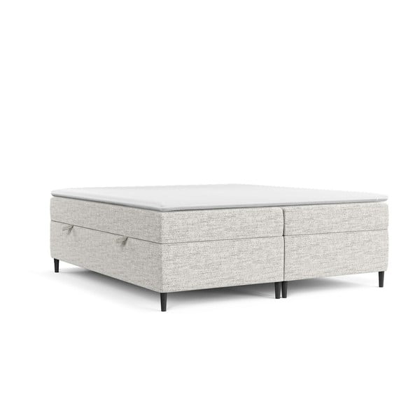 Pat boxspring gri deschis cu spațiu de depozitare 200x200 cm Araya – Maison de Rêve