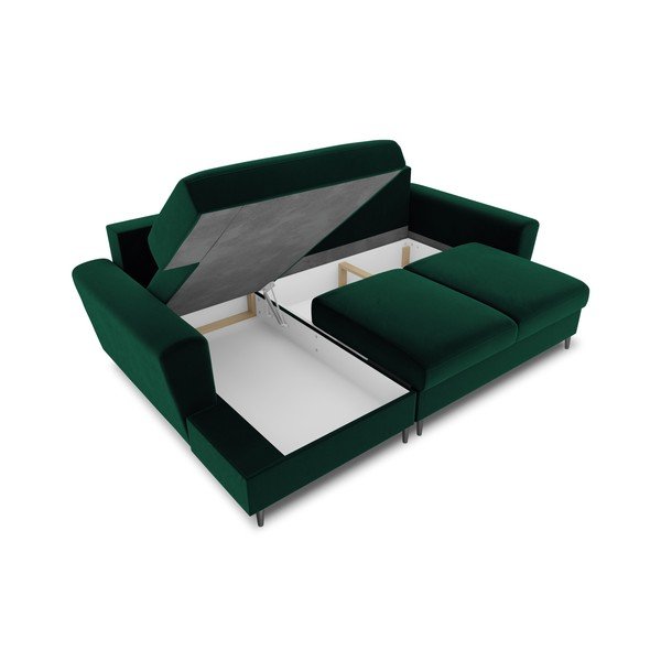 Colțar verde extensibil, cu spațiu de depozitare cu tapițerie din catifea (cu colț pe partea stângă, cu șezlong) Kyoto – Cosmopolitan Design-image-3