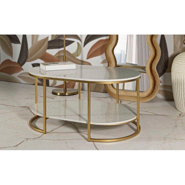 Măsuță de cafea albă-aurie cu blat din marmură 60x90 cm Izmir – Mauro Ferretti-image-1