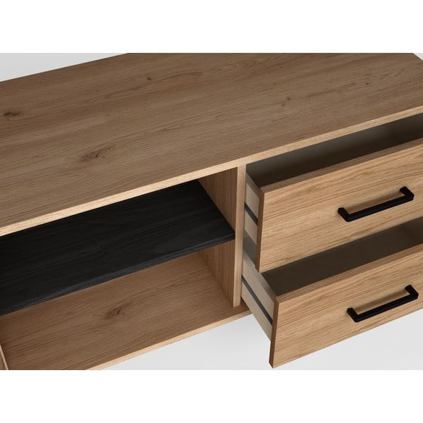 Comodă TV neagră cu aspect de stejar 181x53 cm Natura - Marckeric-image-4