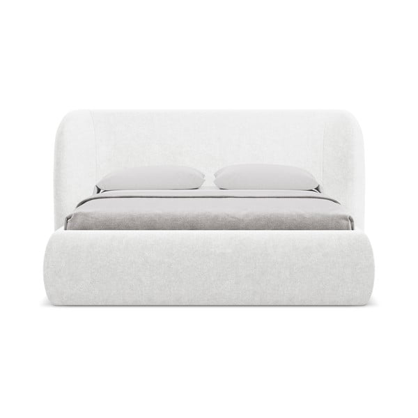 Pat matrimonial alb tapițat cu spațiu de depozitare cu somieră 180x200 cm Hauke – Makamii-image-3