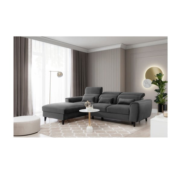 Colțar gri închis extensibil/cu spațiu de depozitare cu tapițerie din catifea (cu colț pe partea stângă/cu șezlong) Foble – ELTAP-image-3