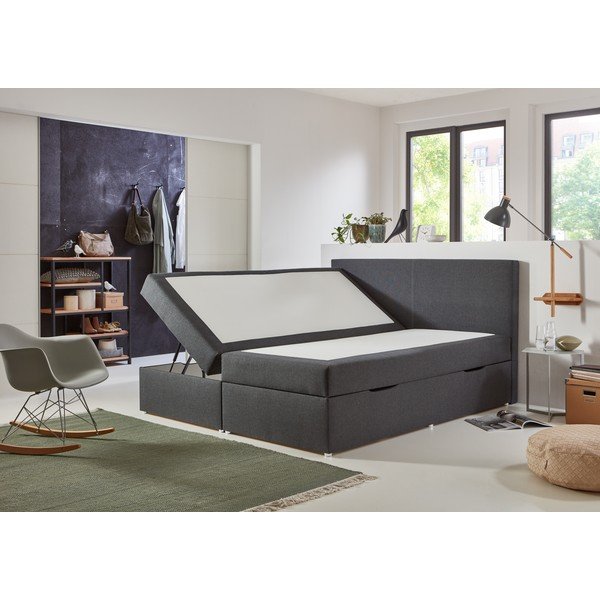 Pat boxspring gri cu spațiu de depozitare 180x200 cm Harry – Rojaplast-image-2