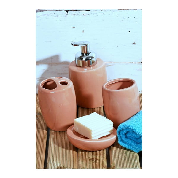 Set accesorii din ceramică pentru baie Stone, roz