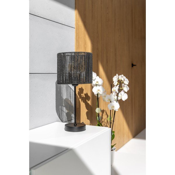 Veioză neagră cu abajur din împletitură de trestie (înălțime 48 cm) Foresto – GTV-image-2