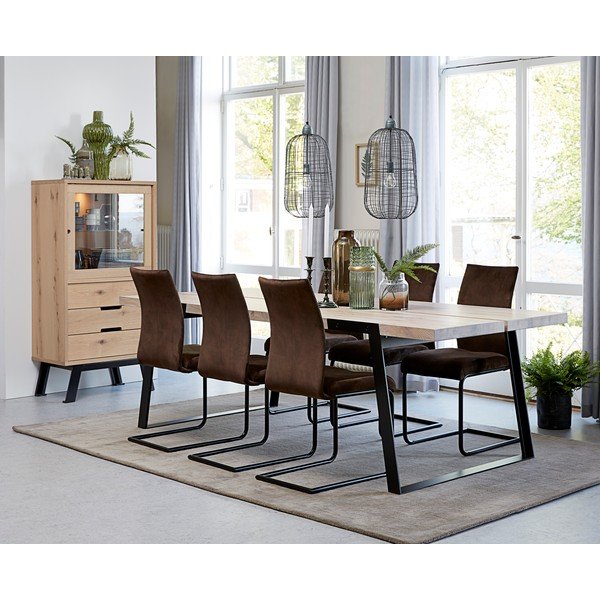 Vitrină în decor de lemn de stejar Canett Vito, înălțime 145 cm-image-2