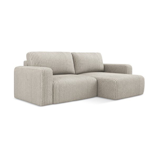 Colțar bej extensibil/cu spațiu de depozitare cu tapițerie din catifea reiată  (cu colț pe partea dreaptă/cu șezlong) Kona – Makamii-image-2