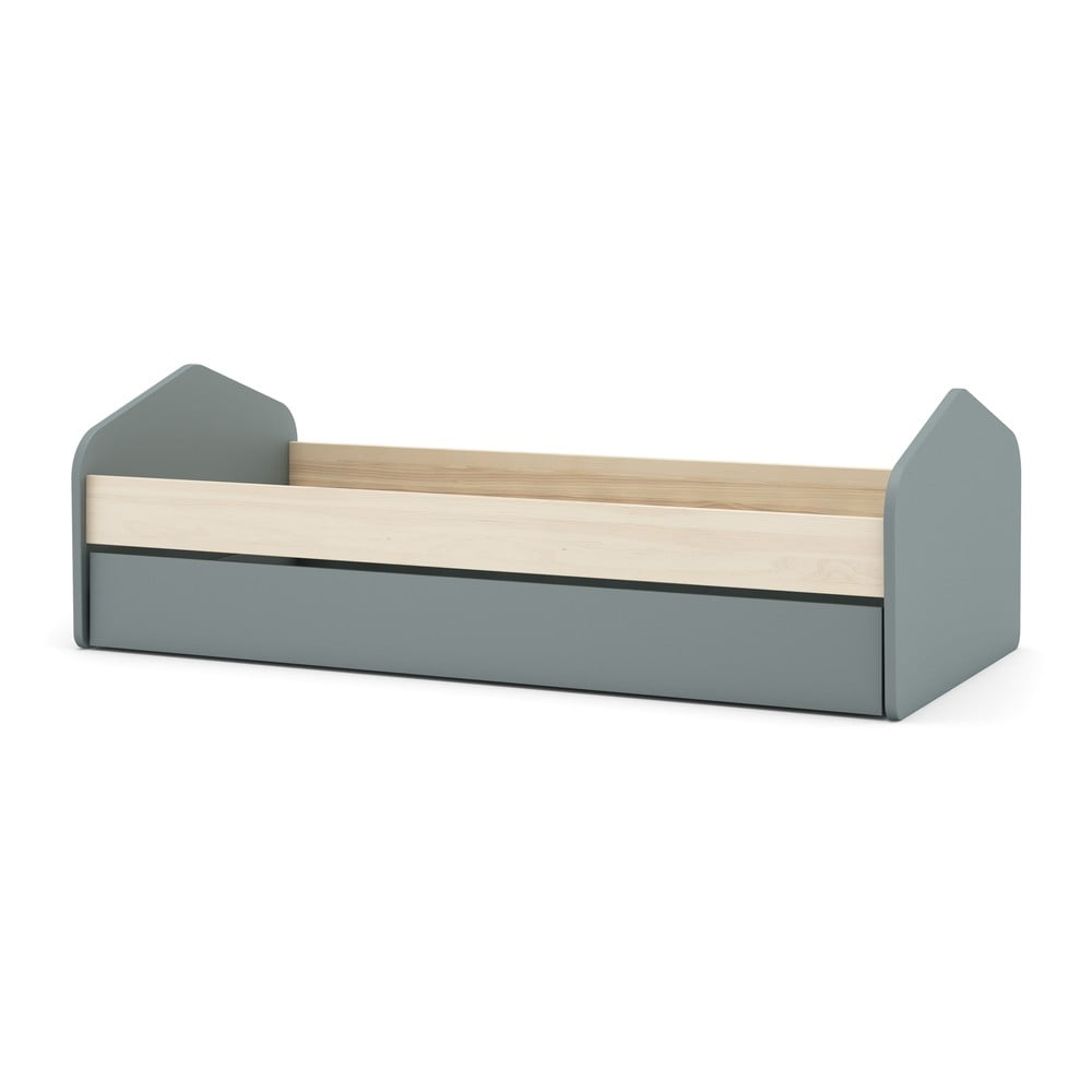 Pat pentru copii în culoare naturală/verde prăfuit cu extensie suplimentară cu aspect de lemn de pin cu spațiu de depozitare cu somieră 90x200 cm Estefania – Marckeric