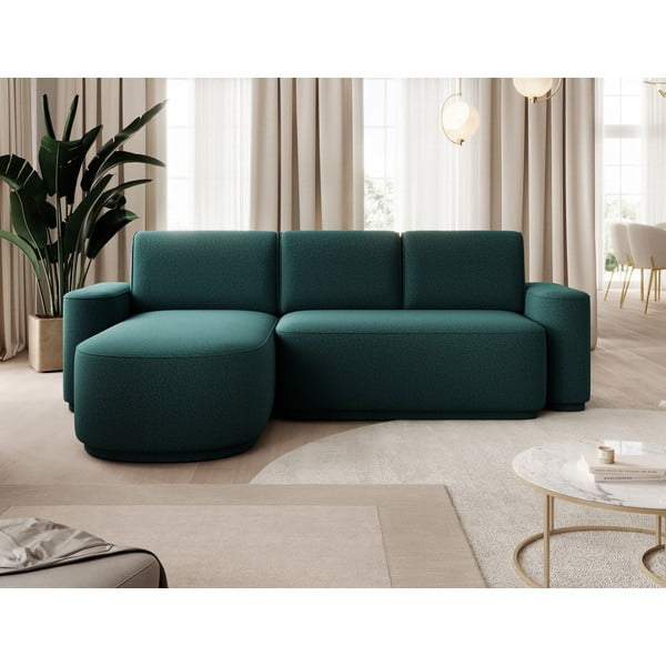 Colțar verde extensibil/cu spațiu de depozitare cu tapițerie din chenille (cu colț pe partea stângă/cu șezlong) Aurumm – ELTAP-image-1