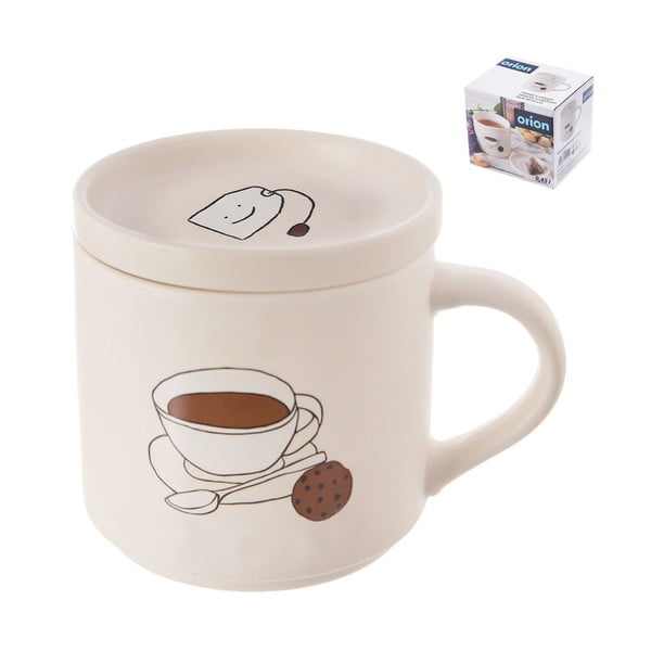 Cană cu capac albă din porțelan 450 ml – Orion-image-2