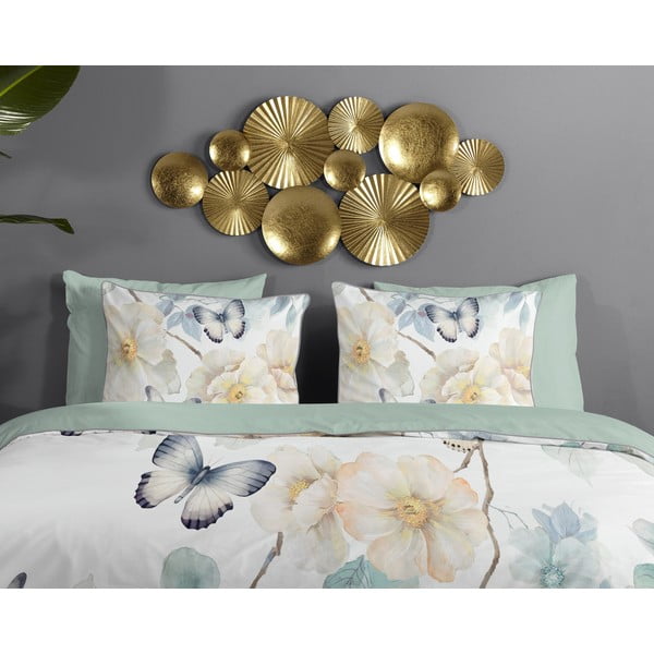 Lenjerie de pat albă-verde din bumbac satinat pentru pat dublu, extinsă 200x220 cm Adiwanya – Descanso-image-2