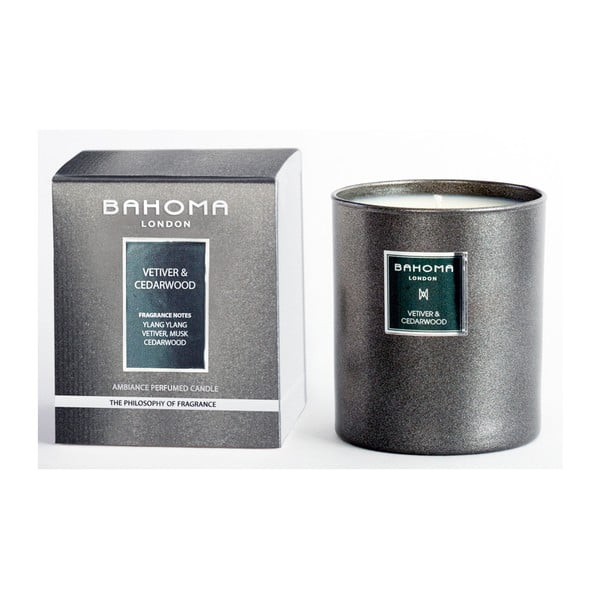 Lumânare parfumată Bahoma London, aromă de lemn de cedru si vetiver, 75 ore