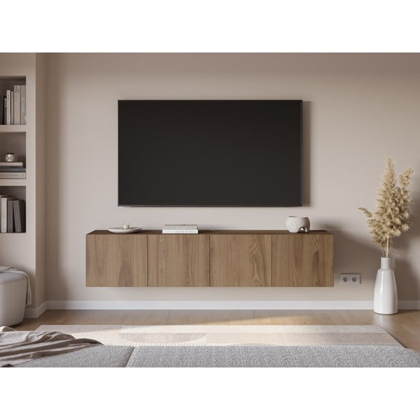 Comodă TV în culoare naturală cu aspect de lemn de stejar 180x38x35 cm Daroca – Marckeric-image-1