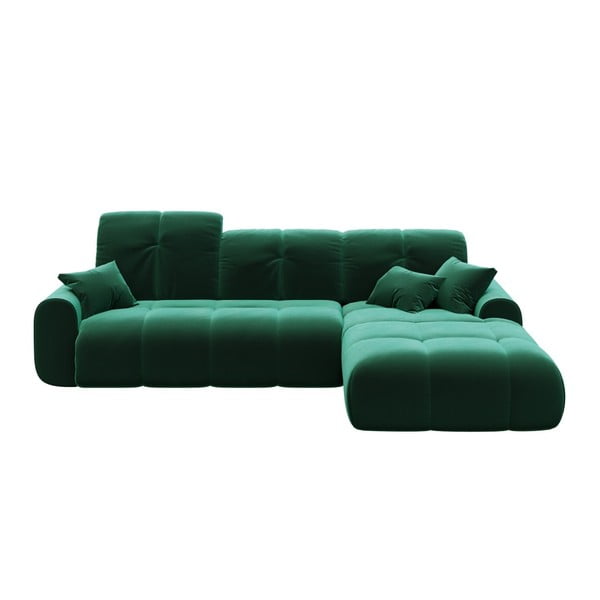 Canapea extensibilă din catifea cu șezlong pe partea dreaptă devichy Tous, verde închis
