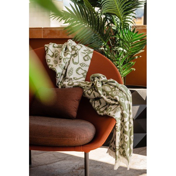 Pled din amestec de bumbac Euromant Summer Linen, 140 x 180 cm, verde închis-image-2