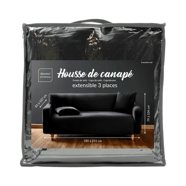 Husă neagră elastică pentru canapea cu 3 locuri Mila – douceur d'intérieur-image-3