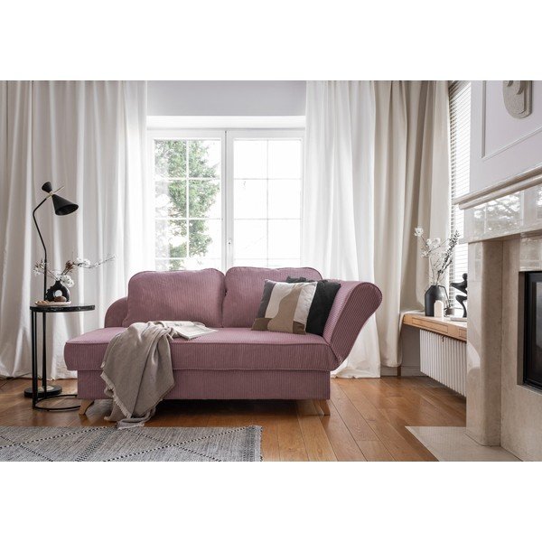 Șezlong roz prăfuit cu tapițerie din catifea reiată  (cu colț pe partea dreaptă) Chic Charlotte – Miuform-image-2