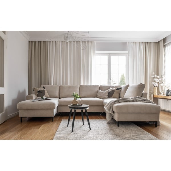 Colțar bej extensibil cu tapițerie din catifea reiată  (cu colț pe partea dreaptă) Lofty Lilly – Miuform-image-4