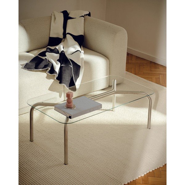 Măsuță de cafea argintie cu blat din sticlă 60x110 cm Uku – noo.ma-image-3