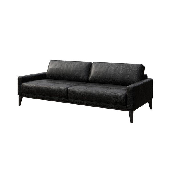 Canapea din piele MESONICA Musso Tufted, negru, 210 cm-image-2