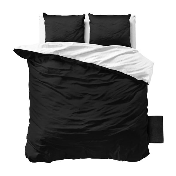 Lenjerie de pat din micropercal Sleeptime Twin Face, 200 x 220 cm, negru-alb