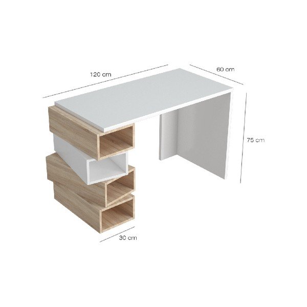 Birou cu detalii maro deschis Damon, lățime 120 cm, alb-image-2