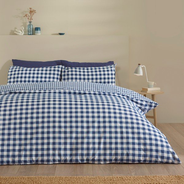Lenjerie de pat albastru-închis pentru pat dublu/extinsă cu 3 piese 230x220 cm Bamford Gingham Check – Catherine Lansfield-image-2