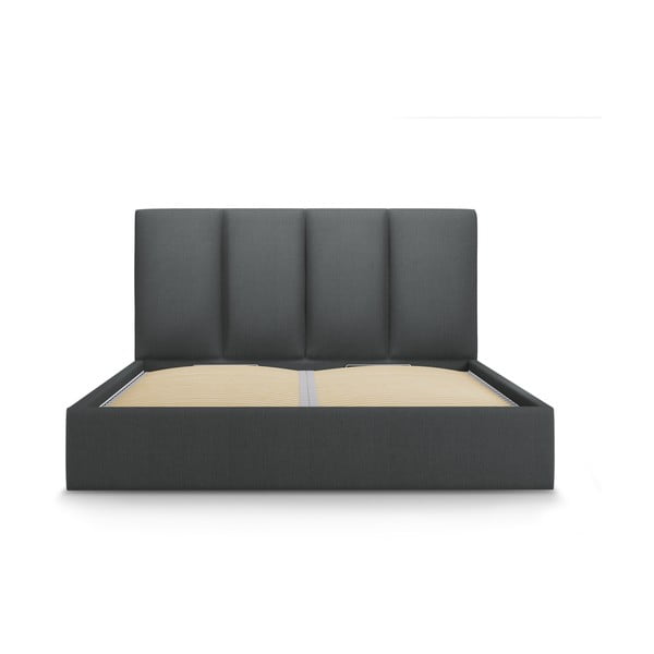 Pat matrimonial 160x200 cm gri închis tapițat cu spațiu de depozitare cu somieră Juniper – Mazzini Beds-image-2