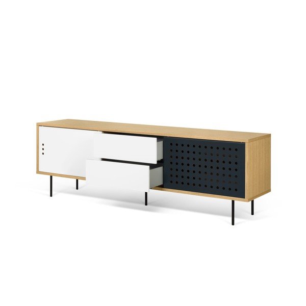 Comodă TV TemaHome Dann Dots, decor stejar cu detalii alb-negru, lungime 201 cm-image-3