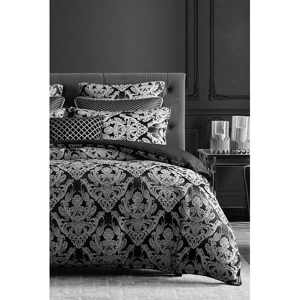 Lenjerie de pat gri din bumbac ranforcé pentru pat dublu/extins cu cearceaf inclus/cu 4 piese 200x220 cm Damask – Mila Home