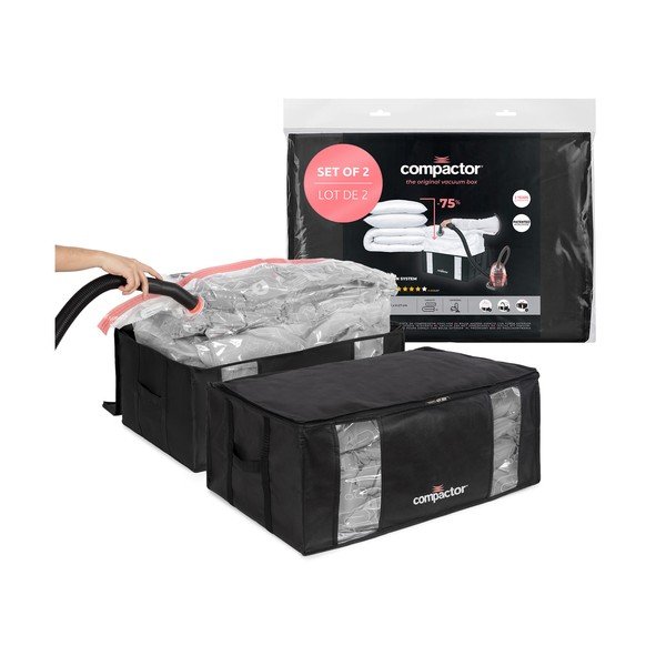 Cutii de depozitare pentru haine 2 buc. din material textil cu vacuum/cu pereți întăriți 65x45x27 cm Black Edition – Compactor