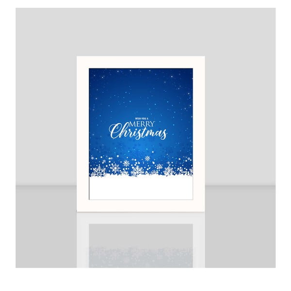 Tablou cu rama albă Blue Merry Christmas, 23,5 x 28,5 cm