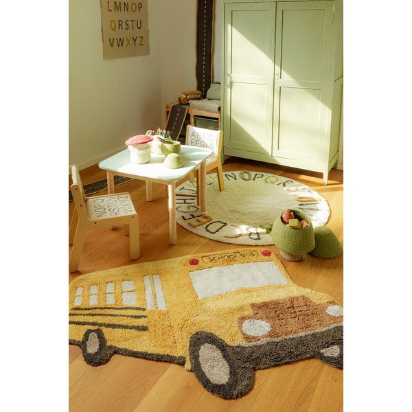 Covor pentru copii galben ocru lavabil, țesut manual din bumbac 90x130 cm School Bus – Lorena Canals-image-3