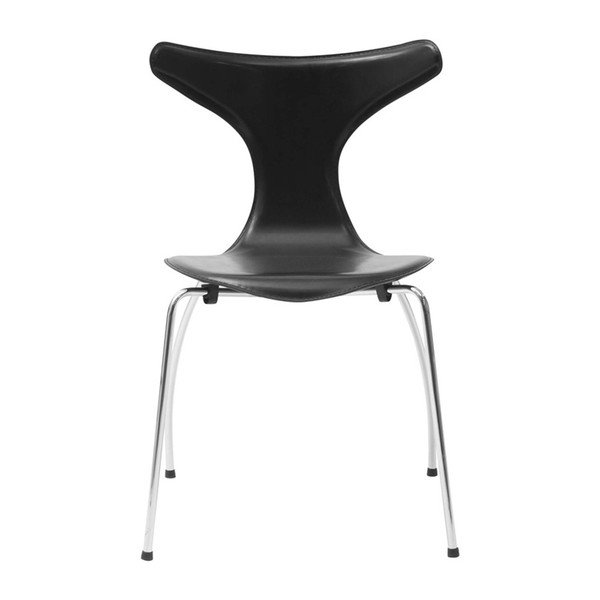 Scaun din piele cu picioare din lemn DAN–FORM Dolphin, negru-image-2