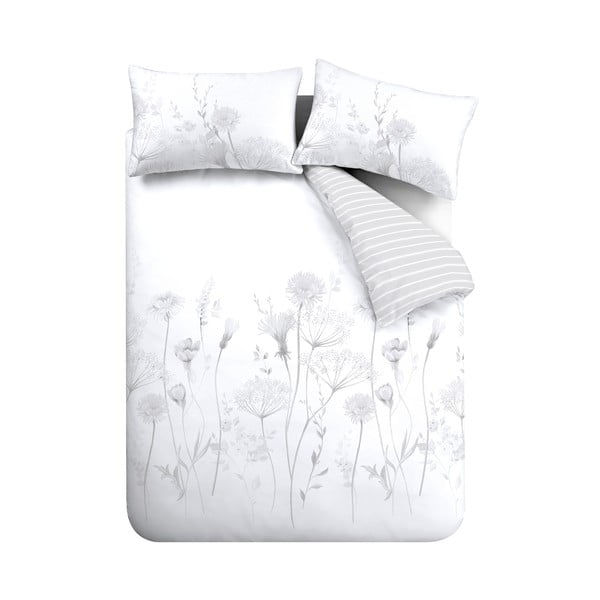 Lenjerie de pat albă-gri pentru pat dublu, extinsă 230x220 cm Meadowsweet Floral – Catherine Lansfield
